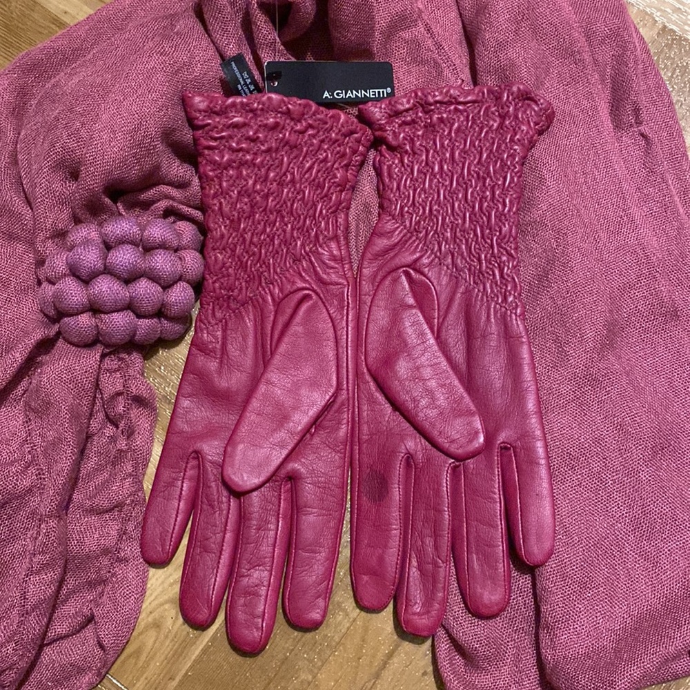 Leather Gloves. Berry color Lg - Picture 3 of 6